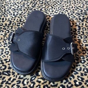 H&M Black Slide Sandals with Buckle Detail
